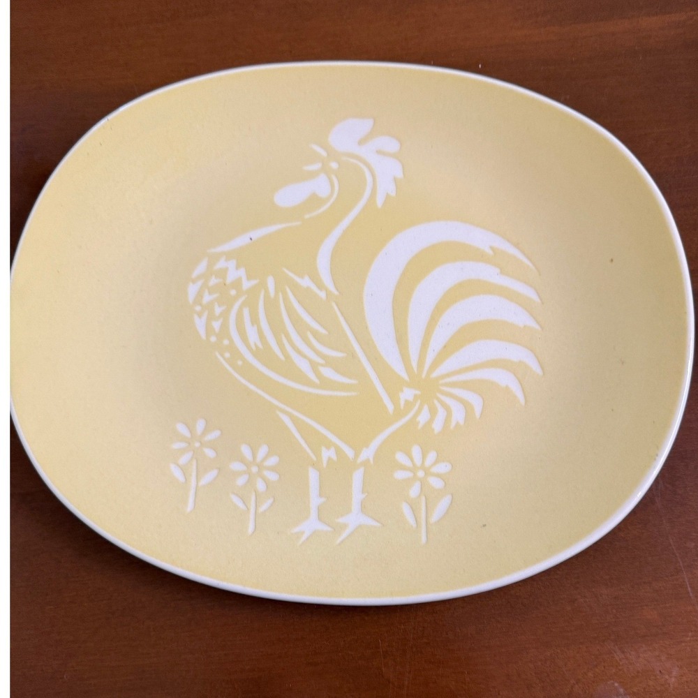 Harkerware Rooster Oval Platter 11.5in Yellow MCM Cook O Morn 1950s Platter